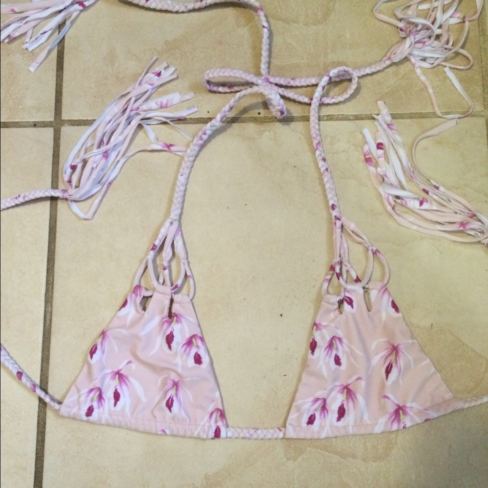 acacia swimwear Pink Floral Triangle Bikini Top